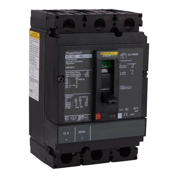 Square D Circuit Breaker, 50A, 690V AC, 3 Pole, Unit Mount Mounting Style HDP36050
