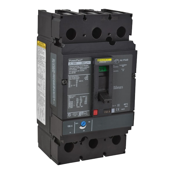 Square D Circuit Breaker, 150A, 600V AC, 3 Pole, Unit Mount Mounting Style JLL36150