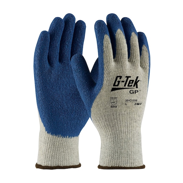 Pip Coated Gloves, Latex, Crinkled, Palm and Fingers, 3 Abrasion Level, Blue/Gray, S 12 PK 39-C1300/S - main