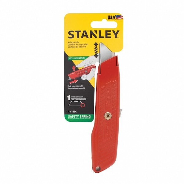 Stanley Safety Knife, Self-Retracting, 5 7/8 in L, Rounded Steel