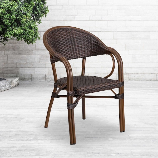 Flash Furniture 3PK Dark Brown Rattan Patio Chair with Red Frame 3-SDA-AD642003R-2-GG - main