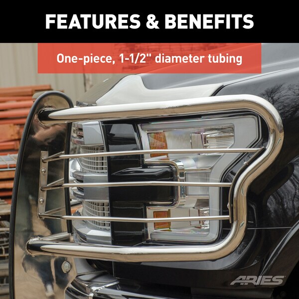 Aries Automotive 4077-2 Stainless Steel Grille Guard - Heavy Duty, No-Drill Installation - View #7