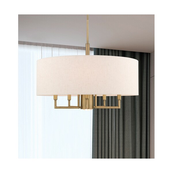 Livex Lighting Meridian 6 Light Antique Brass Pendant Chandelier 42605-01 - main
