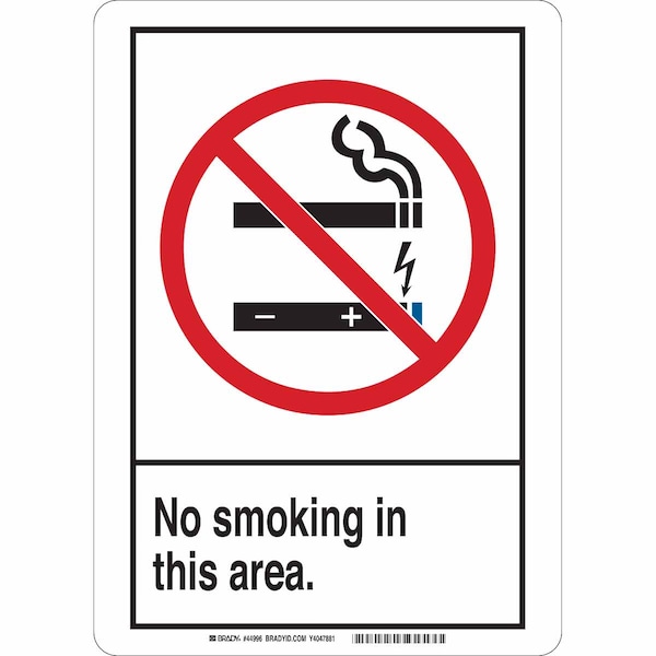 Brady No Smoking Sign, 10" H, 7 in W, Polyester, Rectangle, English, 45131 45131 - main