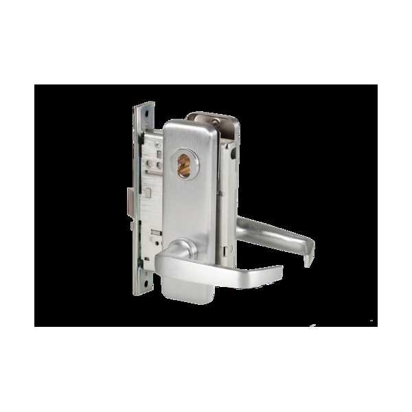 Best Mortise 45H Lock, Dormitory, Lever, Escutcheon, Sat Chr AM, LH