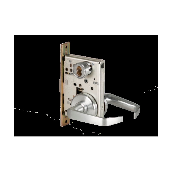 Best Mortise 45H Lock, Universal, Lever, Escutcheon, Sat Chr, RH