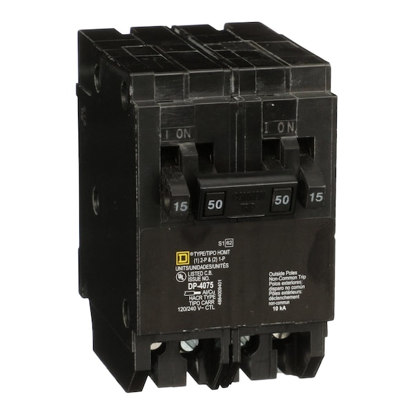 Square D Miniature Circuit Breaker, 15, 120/240VAC, HOM Series HOMT1515250