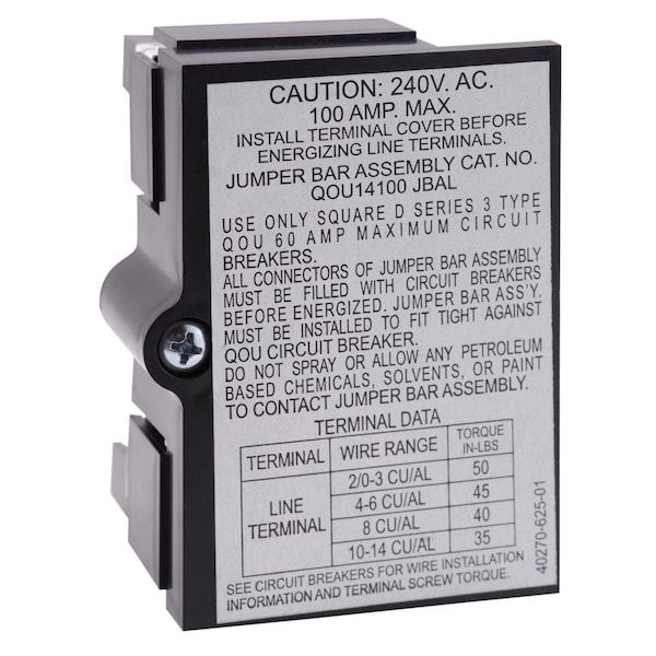 Square D Jumper Bar Assy 4Pole 100A W/Left Wiring QOU14100JBAL Zoro