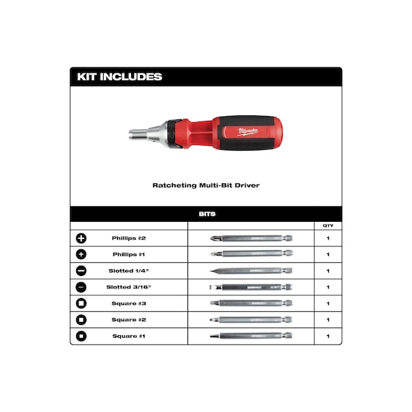 MILWAUKEE 9-in-1 Square Drive Ratcheting Multi-bit Driver (48-22
