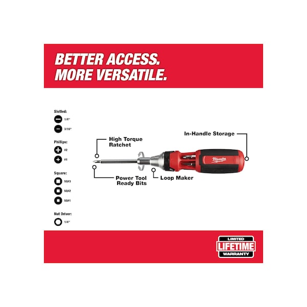 MILWAUKEE 9-in-1 Square Drive Ratcheting Multi-bit Driver (48-22 