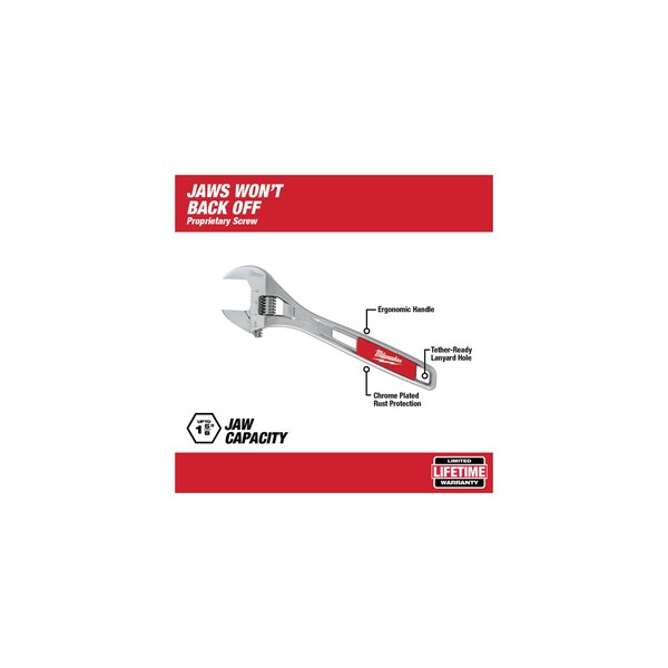 thumbnail image 2 of Milwaukee 48-22-7400 6 & 10 Adjustable Wrench Set With 48-22-7412 12 Wrench - 3-Piece Set 2 of 6
