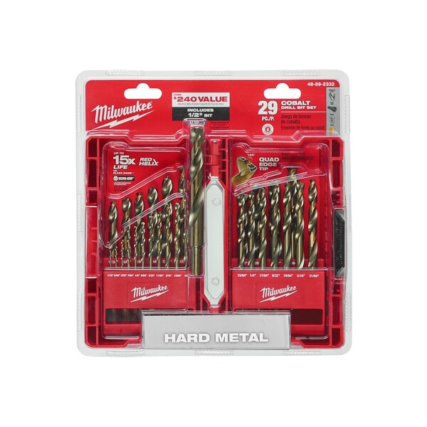 29 Pc RED HELIX Cobalt Drill Bit Set 