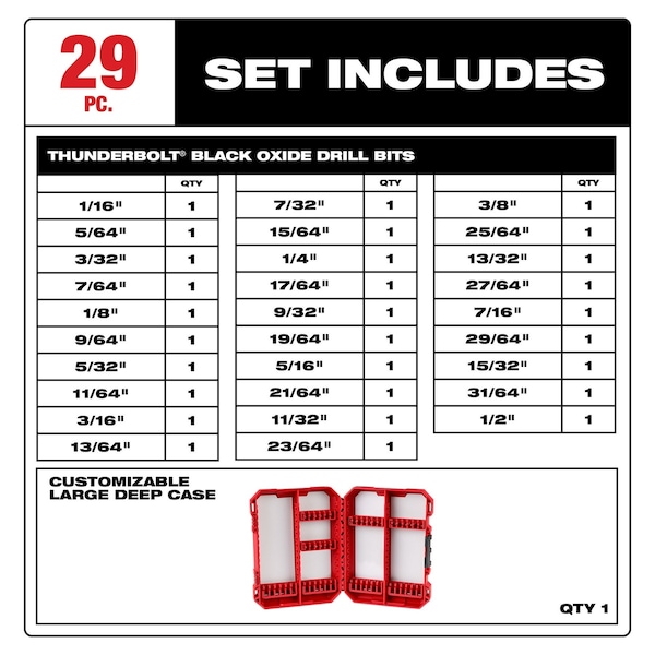 MILWAUKEE THUNDERBOLT Black Oxide Drill Bit Set - 29 PC (48-89