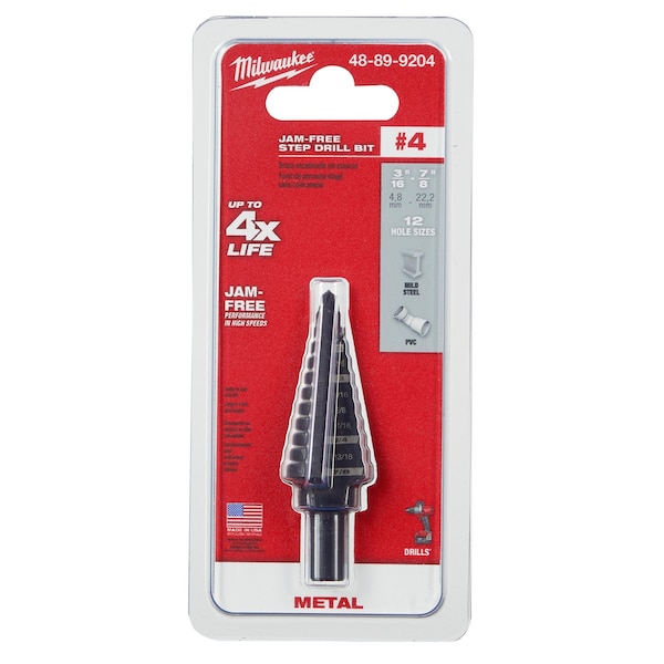 MILWAUKEE #4 Step Drill Bit, 3/16