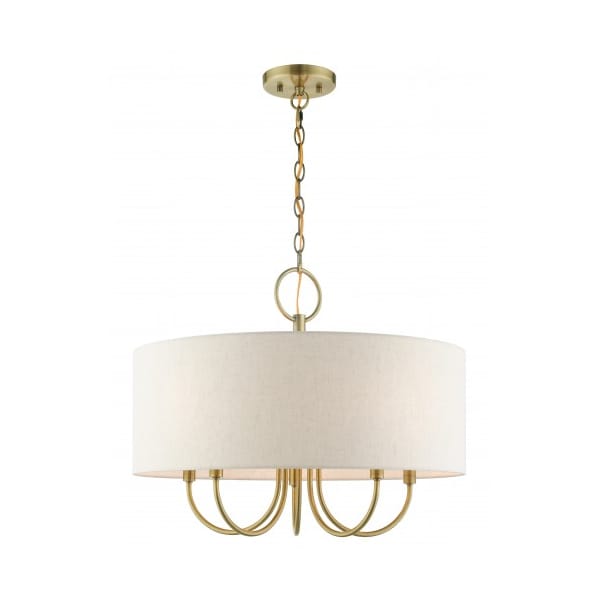 Livex Lighting Antique Brass Pendant Chandelier, 5 Light 49805-01 - main