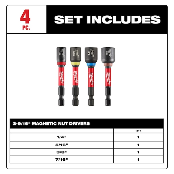 Milwaukee Tool 4 pc. SHOCKWAVE Impact Duty 2-9/16 in. Magnetic Nut