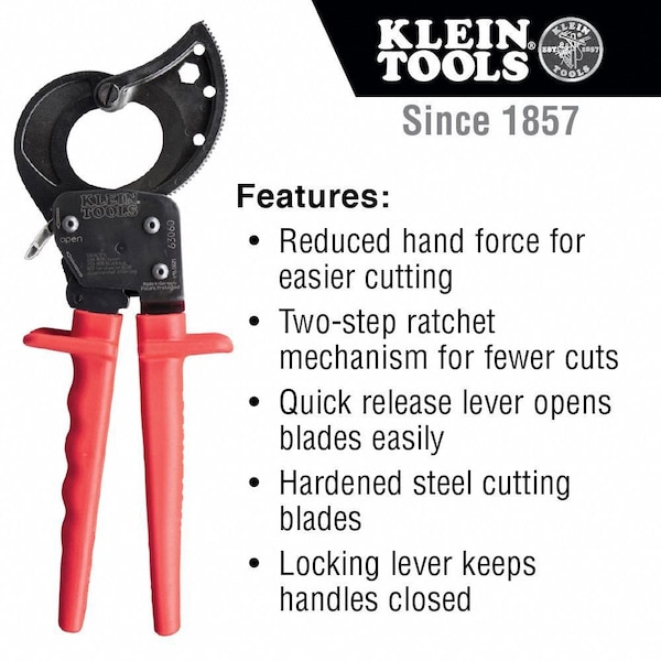 つー Klein Tools 10-1/4 in. Ratcheting Cable Cutter 63060 | Zoro