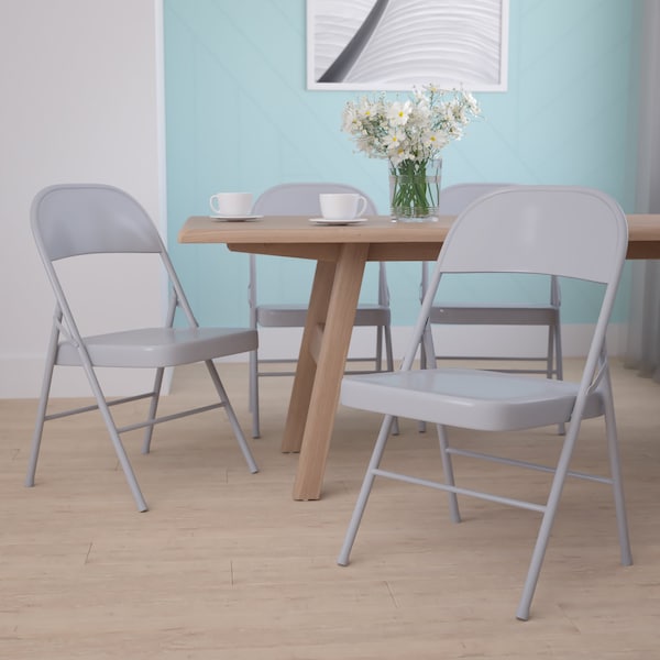 Flash Furniture HERCULES Series Double Braced Gray Metal Folding Chair, PK4 4-BD-F002-GY-GG - main