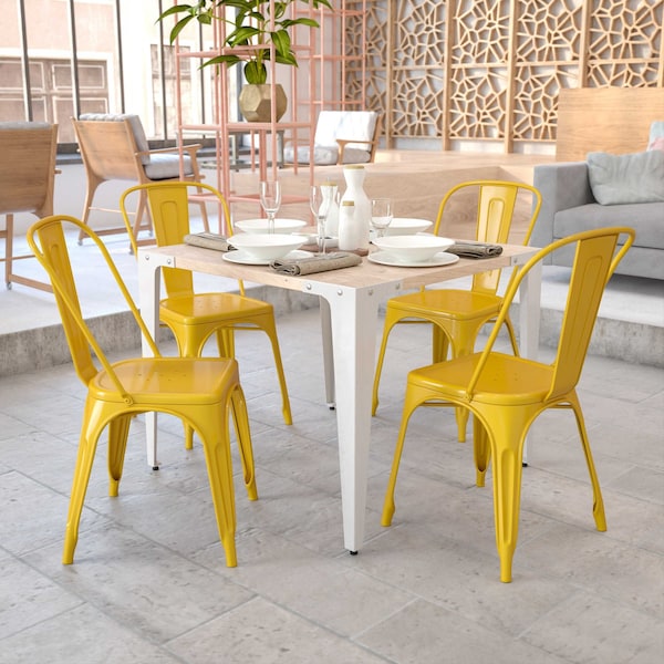Flash Furniture Yellow Metal Indoor-Outdoor Stackable Chair, PK4 4-CH-31230-YL-GG - main