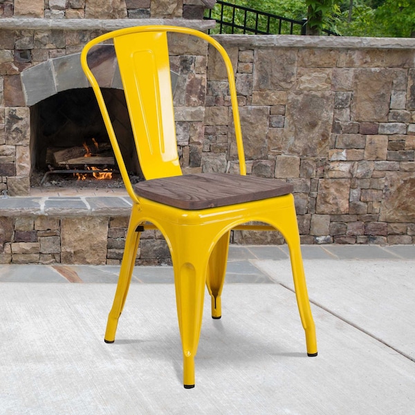 Flash Furniture Yellow Metal Stackable Chair with Wood Seat, PK4 4-CH-31230-YL-WD-GG - main