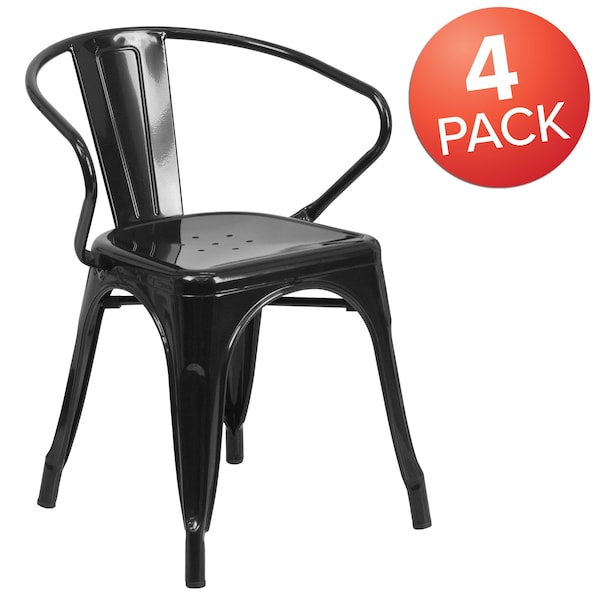 Flash Furniture Black Metal Indoor-Outdoor Chair with Arms, PK4 4-CH-31270-BK-GG - main