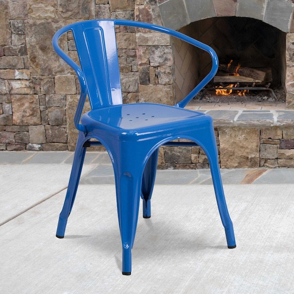 Flash Furniture Blue Metal Indoor-Outdoor Chair with Arms, PK4 4-CH-31270-BL-GG - main