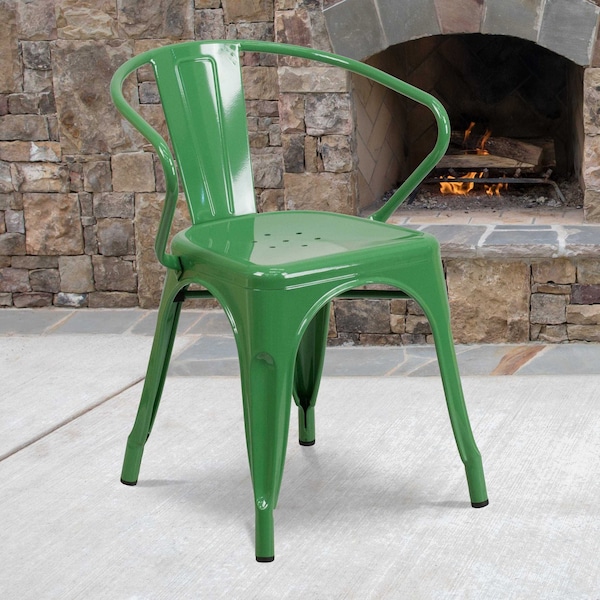 Flash Furniture Green Metal Indoor-Outdoor Chair with Arms, PK4 4-CH-31270-GN-GG - main