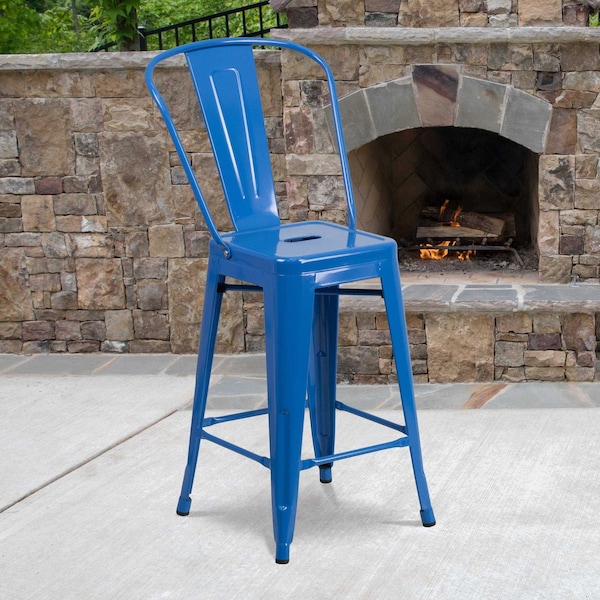 Flash Furniture 24"H Blue Metal Counter Height Stool w/ Back, PK4 4-CH-31320-24GB-BL-GG - main