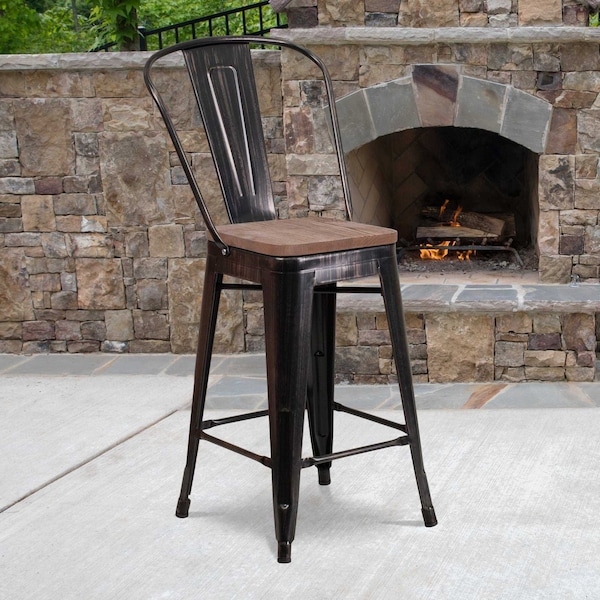Flash Furniture Black-Antique Metal Stool, 24", PK4 4-CH-31320-24GB-BQ-WD-GG - main