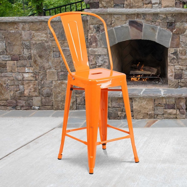 Flash Furniture 4PK 24"H Orange Metal Counter Height Stool w/Back 4-CH-31320-24GB-OR-GG - main