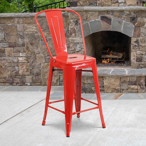 Flash Furniture 4PK 24"H Red Metal Counter Height Stool with Back 4-CH-31320-24GB-RED-GG - main
