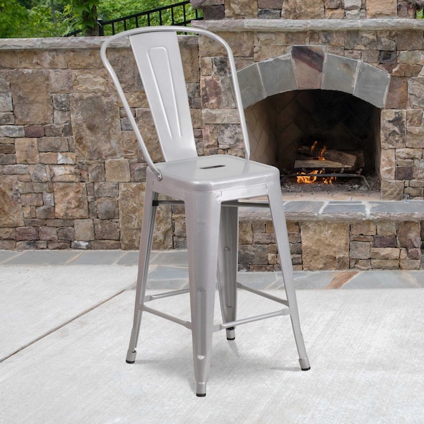 Flash Furniture 4PK 24"H Silver Metal Counter Height Stool w/Back 4-CH-31320-24GB-SIL-GG - main