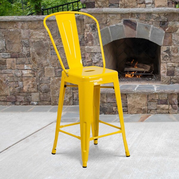 Flash Furniture 4PK 24"H Yellow Metal Counter Height Stool w/Back 4-CH-31320-24GB-YL-GG - main