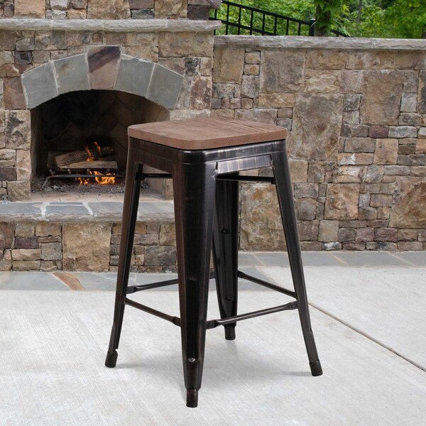 Flash Furniture Black-Antique Metal Stool, 24", PK4 4-CH-31320-24-BQ-WD-GG - main
