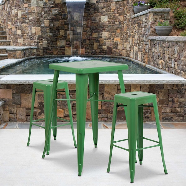 Flash Furniture 4PK 30"H No Back Green Metal Barstool Square Seat 4-CH-31320-30-GN-GG - main