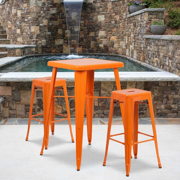 Flash Furniture 4PK 30"H No Back Orange Metal Barstool Square Seat 4-CH-31320-30-OR-GG - main