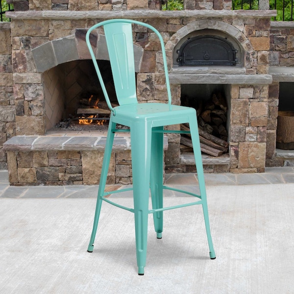 Flash Furniture Mint Green Metal Indoor-Outdoor Barstool with Back, 30" High, PK4 4-ET-3534-30-MINT-GG - main