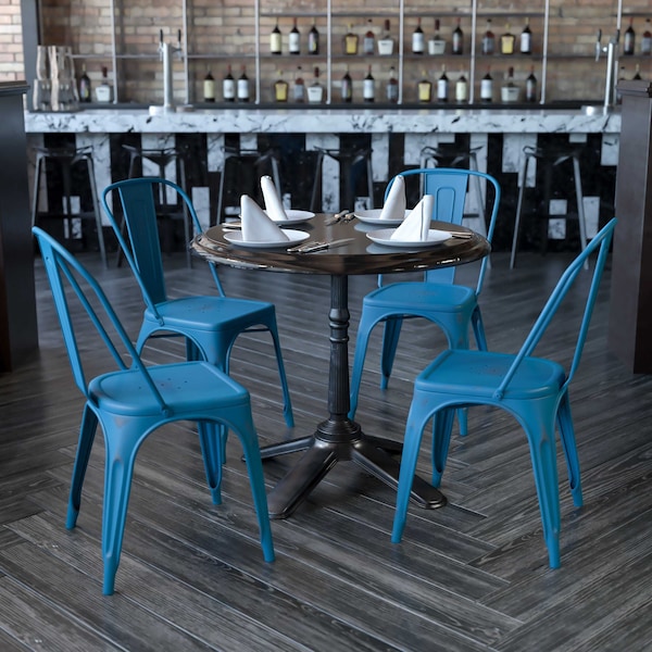 Flash Furniture Distressed Antique Blue Metal Indoor-Outdoor Stackable Chair, PK4 4-ET-3534-AB-GG - main