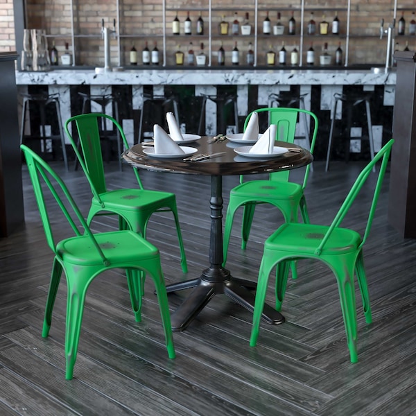 Flash Furniture Distressed Green Metal Indoor-Outdoor Stackable Chair, PK4 4-ET-3534-GN-GG - main