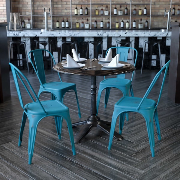Flash Furniture Distressed Kelly Blue-Teal Metal Indoor-Outdoor Stackable Chair, PK4 4-ET-3534-KB-GG - main