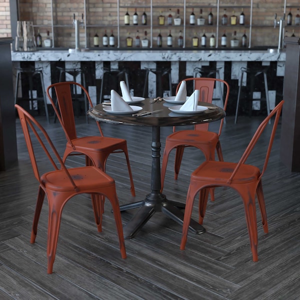 Flash Furniture Distressed Kelly Red Metal Indoor-Outdoor Stackable Chair, PK4 4-ET-3534-RD-GG - main
