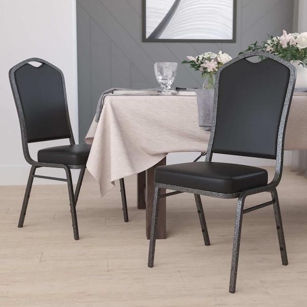 Flash Furniture Black Vinyl Banquet Chair, PK4 4-FD-C01-SILVERVEIN-BK-VY-GG - main