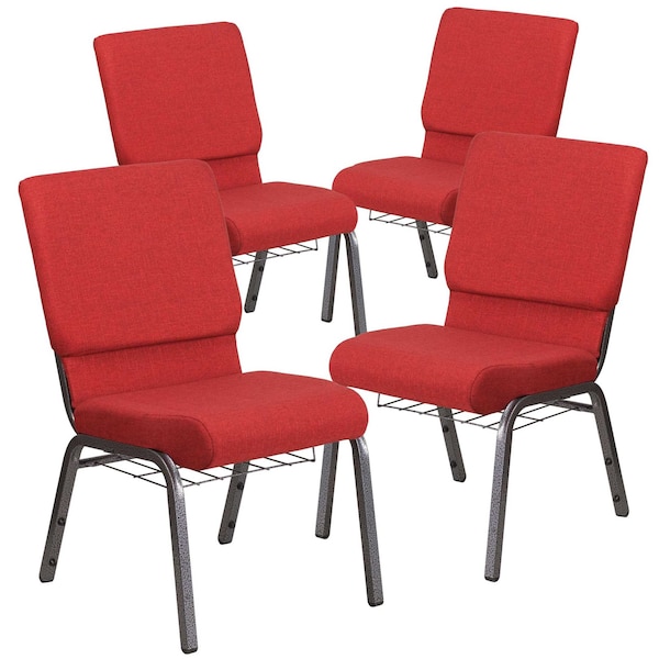 Flash Furniture Red Fabric Church Chair, PK4 4-FD-CH02185-SV-RED-BAS-GG - main