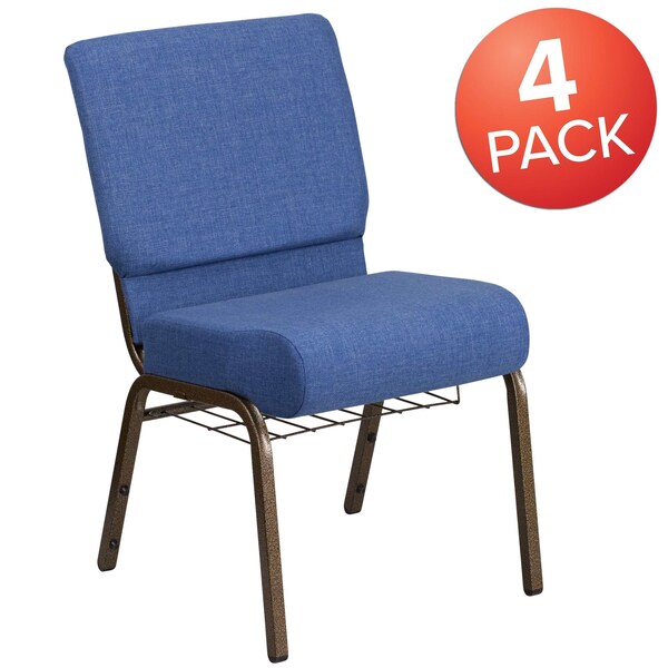 Flash Furniture Blue Fabric Church Chair, PK4 4-FD-CH0221-4-GV-BLUE-BAS-GG - main