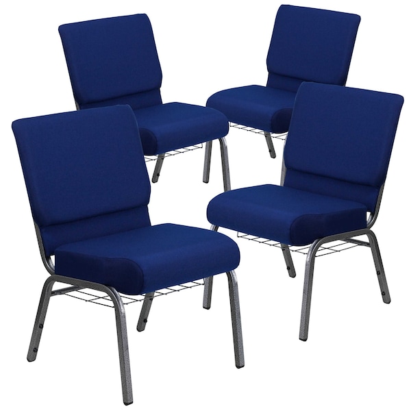 Flash Furniture Navy Blue Fabric Church Chair, PK4 4-FD-CH0221-4-SV-NB24-BAS-GG - main
