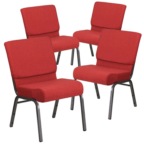 Flash Furniture Crimson Fabric Church Chair, PK4 4-FD-CH0221-4-SV-RED-GG - main