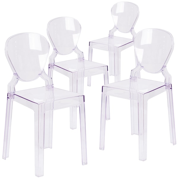 Flash Furniture Ghost Chair with Tear Back in Transparent Crystal, PK4 4-OW-TEARBACK-18-GG - main