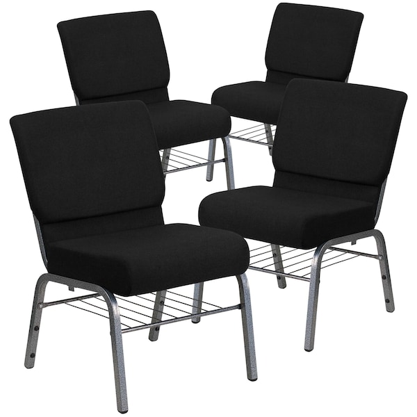Flash Furniture Black Fabric Church Chair, PK4 4-XU-CH0221-BK-SV-BAS-GG - main