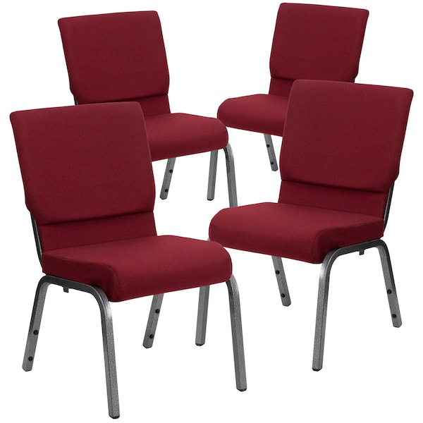 Flash Furniture Burgundy Fabric Church Chair, PK4 4-XU-CH-60096-BY-SILV-GG - main