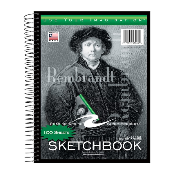 Roaring Spring Case of Sketch Books, 100 sht, 11"x8.5", Heavy 50lb White Drawing Paper, Spiral Bound, PK12 53101cs - main
